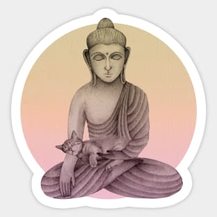 Buddha with cat 5 Sticker